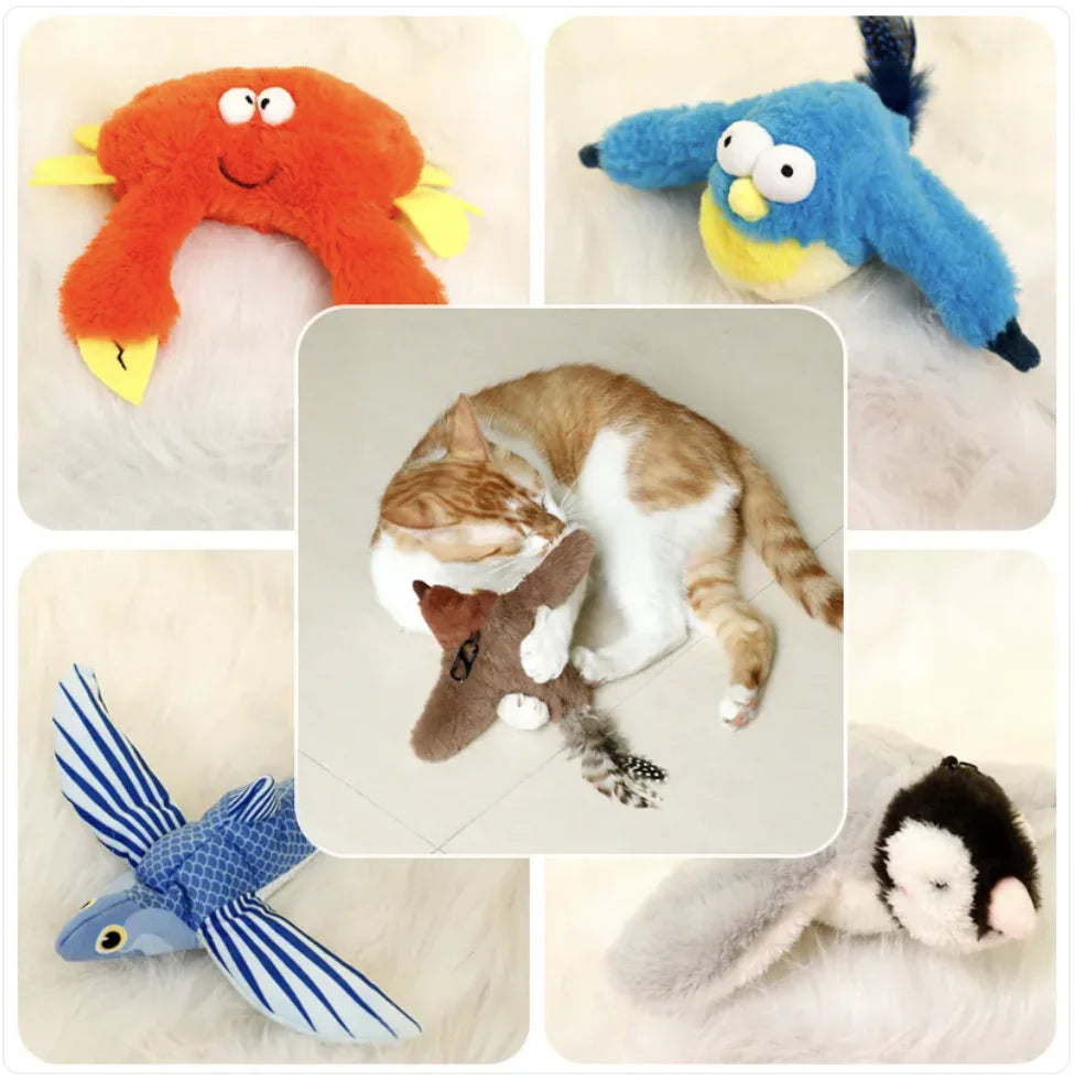 Interactive Plush Pet Toy - Sound & Motion Jumping Fish or Flapping Bird - PawPal Shop